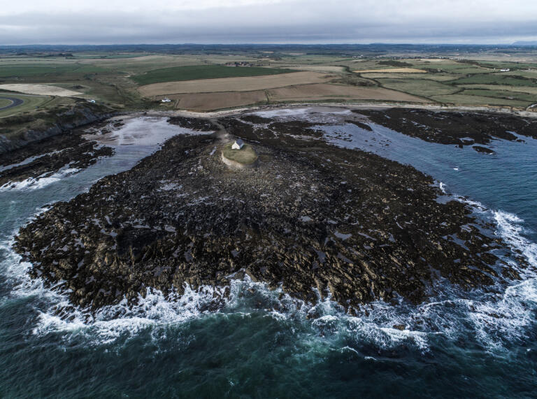 St Cwyfan’s Church from above.