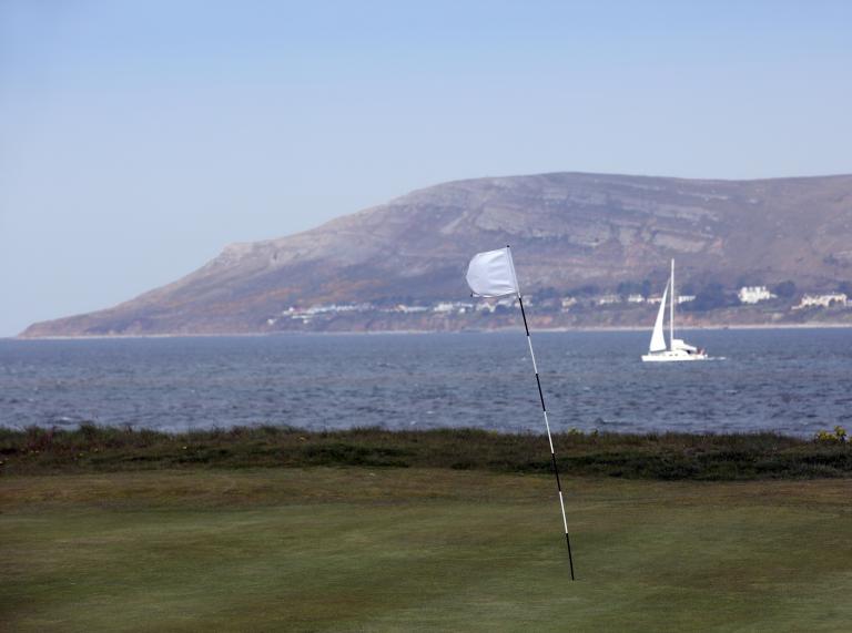 Tee on Conwy Golf Course by the sea.