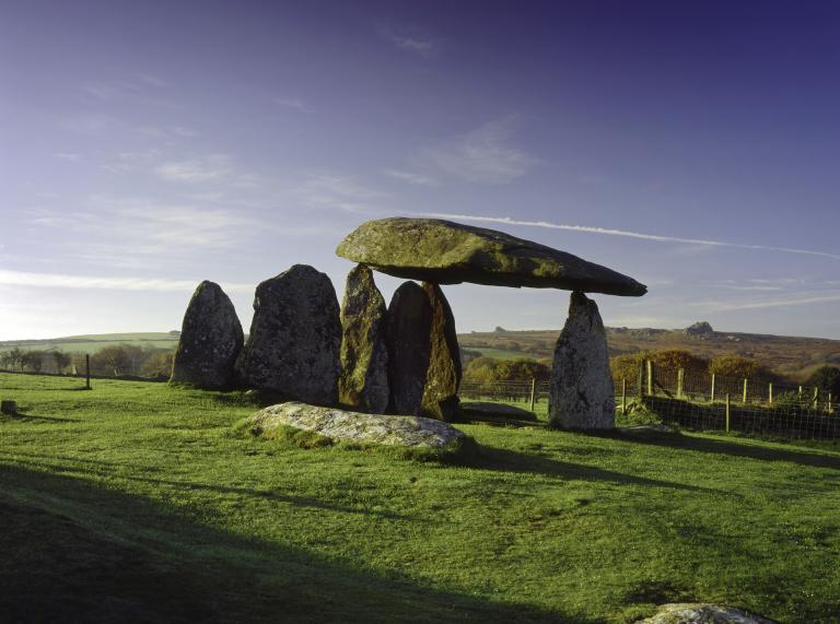 Stoning stones burial chamber with countryside view.