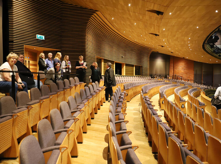 The wood-clad main auditorium in the Wales Millennium Centre.