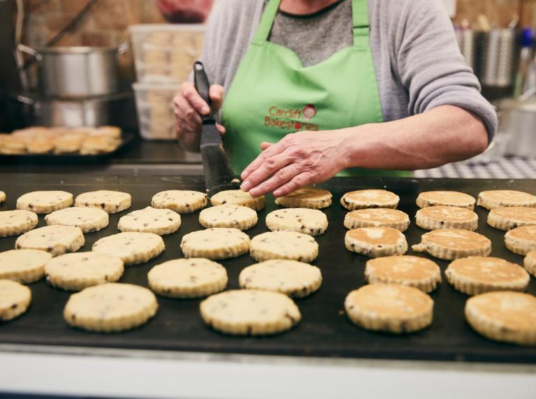Welsh cakes being prepared at Cardiff Market