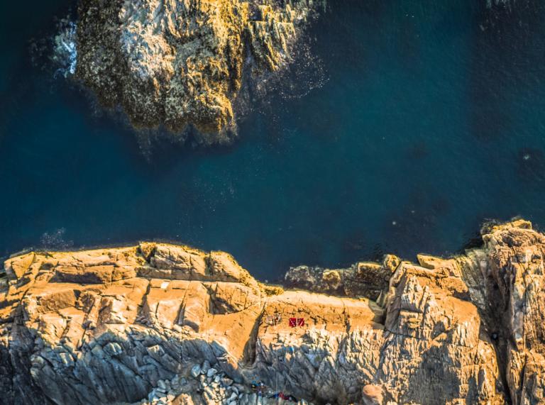 Aerial view of sea cliffs.