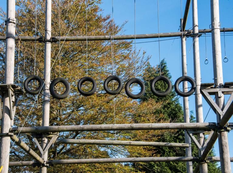 Tyres on chains as part of an outdoor activity