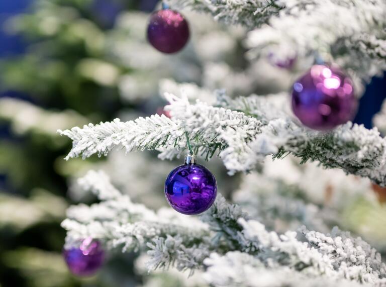 close up of Christmas tree and baubles.