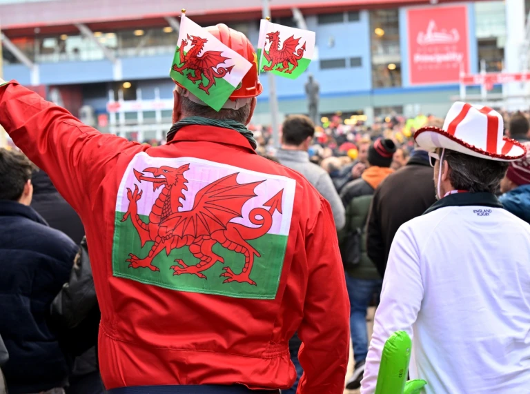 rugby fans near Principality Stadium.
