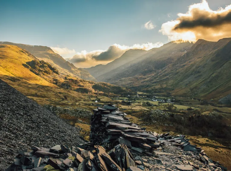 Slate quarry with clouds and grey moody light