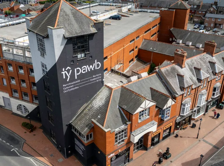 aerial view of building Tŷ Pawb, Wrexham.
