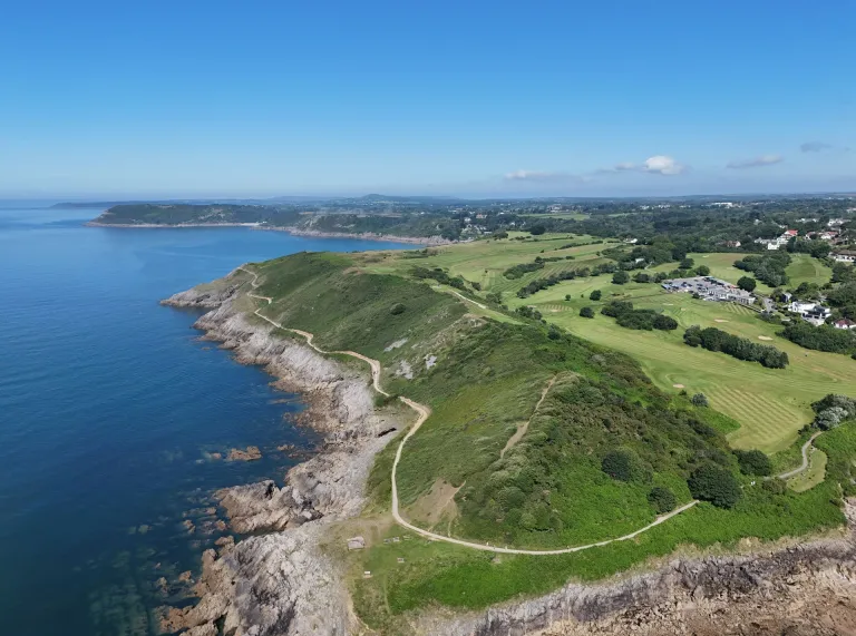 Aerial view of a coastal trail 