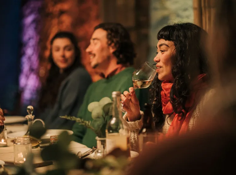 A group enjoying some food and drink 