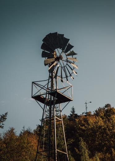 A steel bladed windmill used to pump water at the Centre for Alternative Technology.