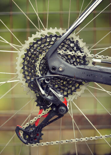 Close up image of a bicycle's back wheel