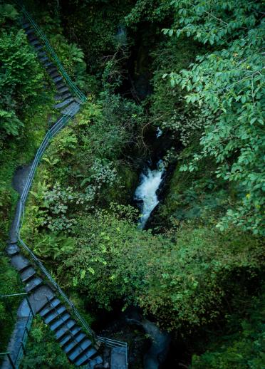 Steps and waterfall at Devil's Bridge, Ceredigion, Mid Wales.