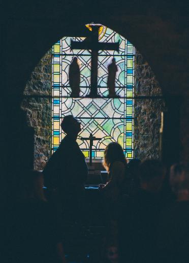 Stained glass window inside chapel