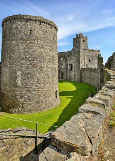 Great Gatehouse and South West Tower from the Wall Walk at Kidwelly Castle