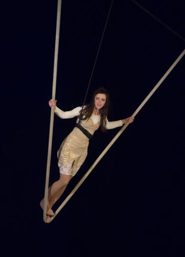 A woman on a tight rope
