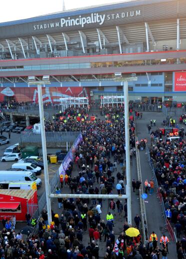 rugby fans outside Principality Stadium.