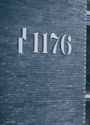 slate and glass exterior of restaurant.