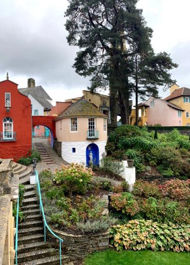 Colourful architcetural houses amongst ornate gardens.