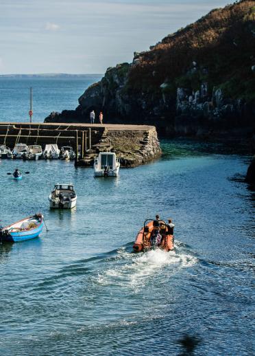 Boat coming into Porthcais Harbour, Pembrokeshire