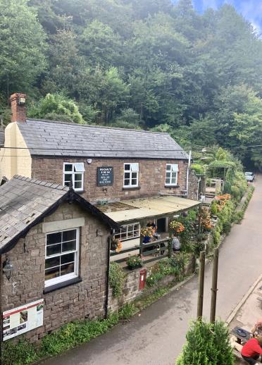 The outside of The Boat Inn, Penallt which sells locally produced beer and cider, and serves homemade food. 
