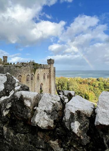 A rainbow over Gwrych Castle
