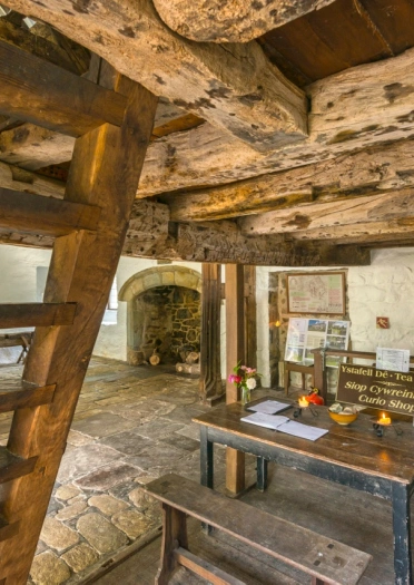 The wooden beamed hall at Penarth Fawr medieval house.