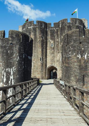 Entrance to Caerphilly Castle, South Wales.
