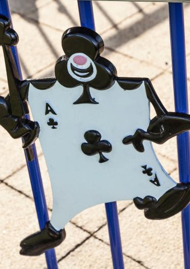 Close up of playing card sculpture.