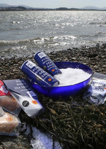 Halen Mon - Anglesey Sea Salt Company products on beach.