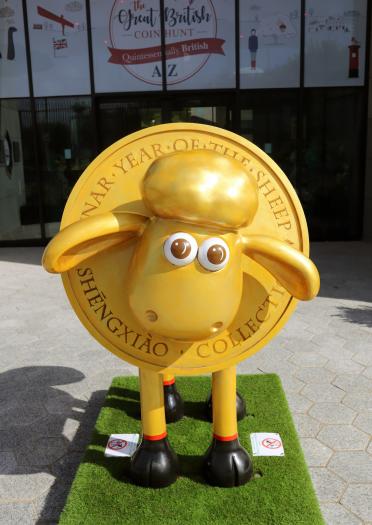 Shaun the Sheep outside the Royal Mint Experience.
