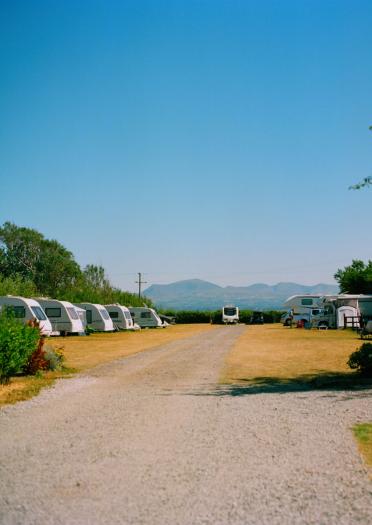 Caravan park in the Menai Strait on a clear day