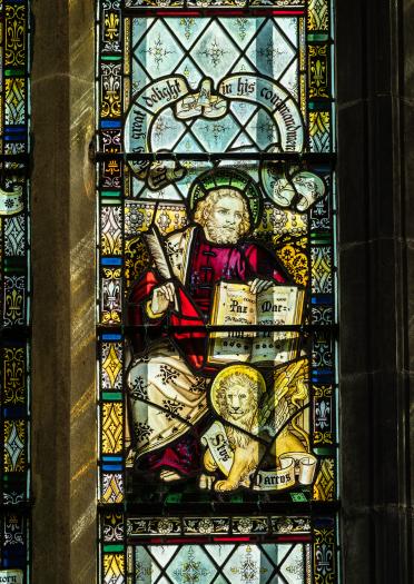 Stained glass window in St Davids Cathedral.