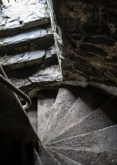 Stone spiral staircase inside Harlech Castle