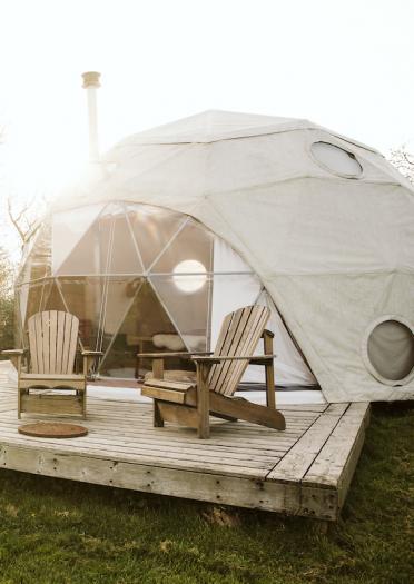 Glamping dome at Fforest Farm.