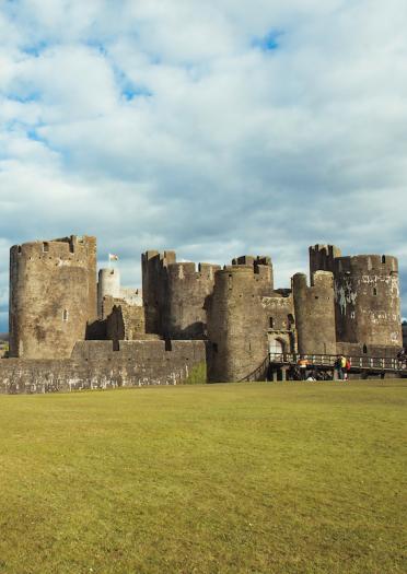Caerphilly Castle on a sunny day.