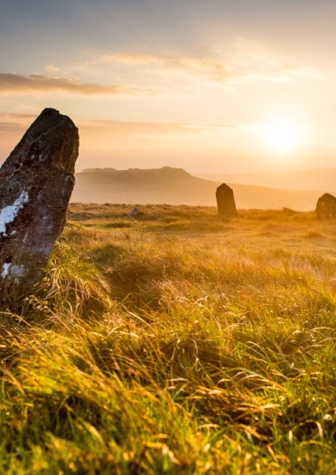Standing stones in the warm sunlight