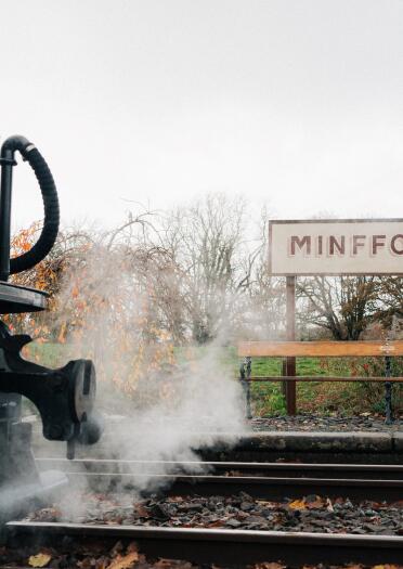 steam engine and sign Minffordd.