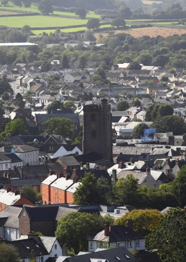 aerial view of Brecon town.