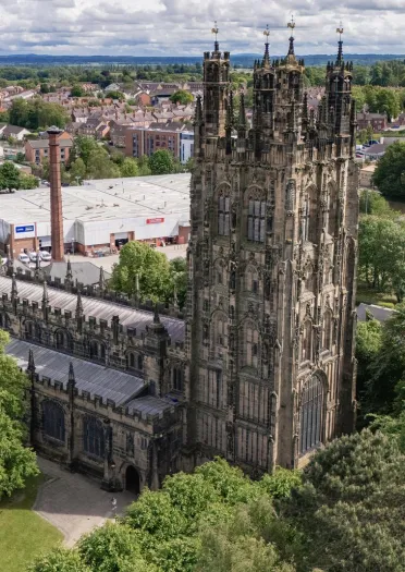 aerial view of St.Giles Church, Wrexham and surrounding area.