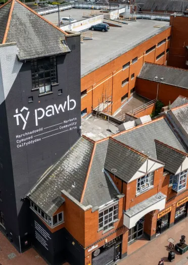 aerial view of building Tŷ Pawb, Wrexham.