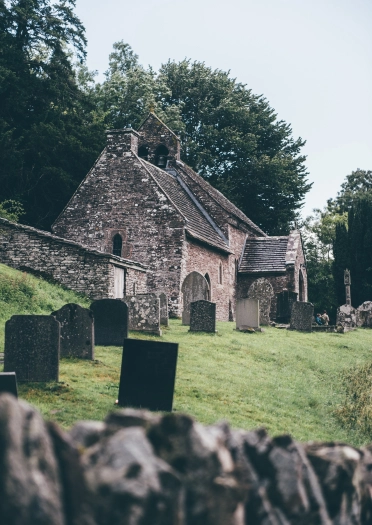 Exterior of church and grave yard.