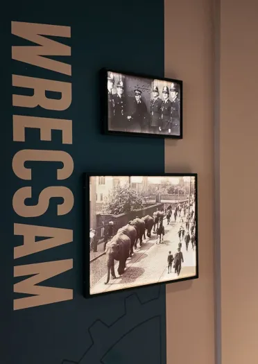 Wrexham gallery at Wrexham Museum featuring historic photographs, artefacts and displays exploring the city's cultural and industrial heritage.