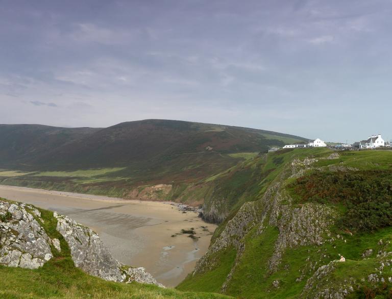 View of Rhossili Bay beach from the headland.