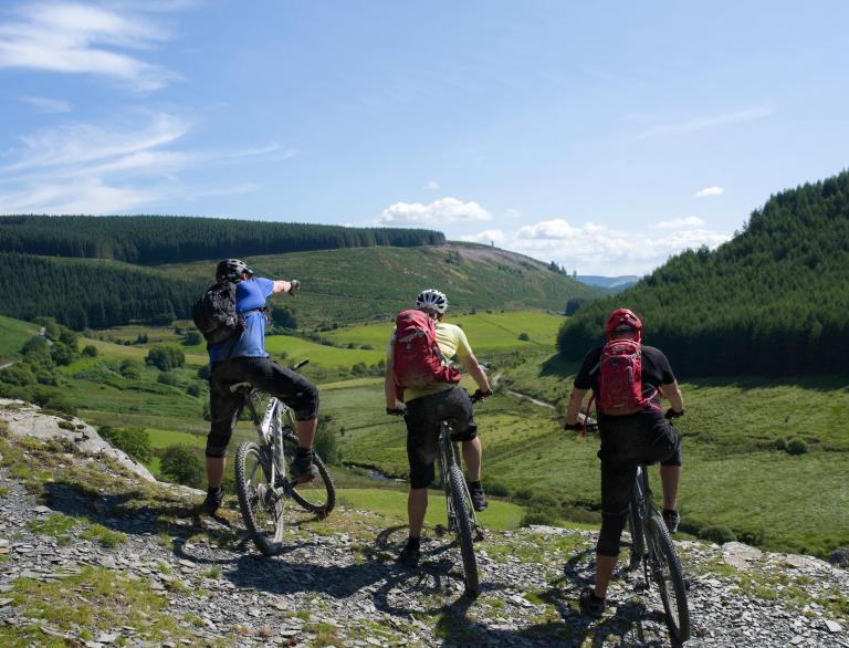Mountain bikers viewing the mountains in Ceredigion