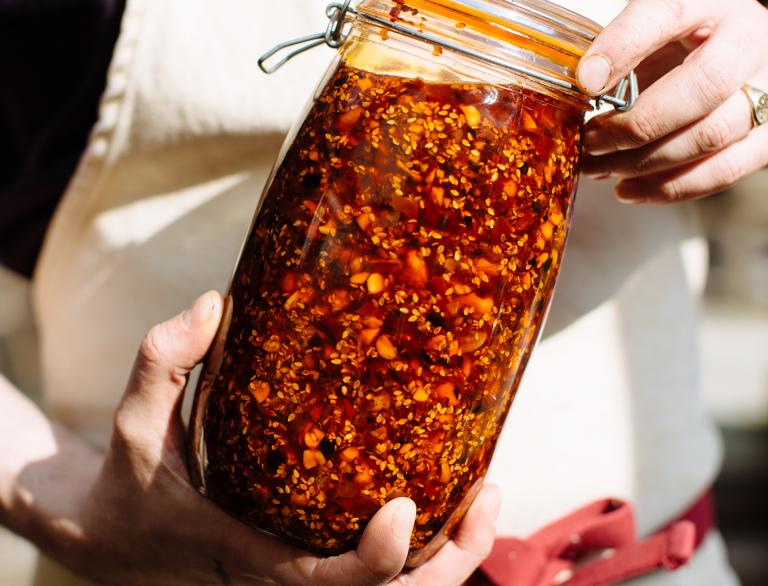 Jar of chili peppers 