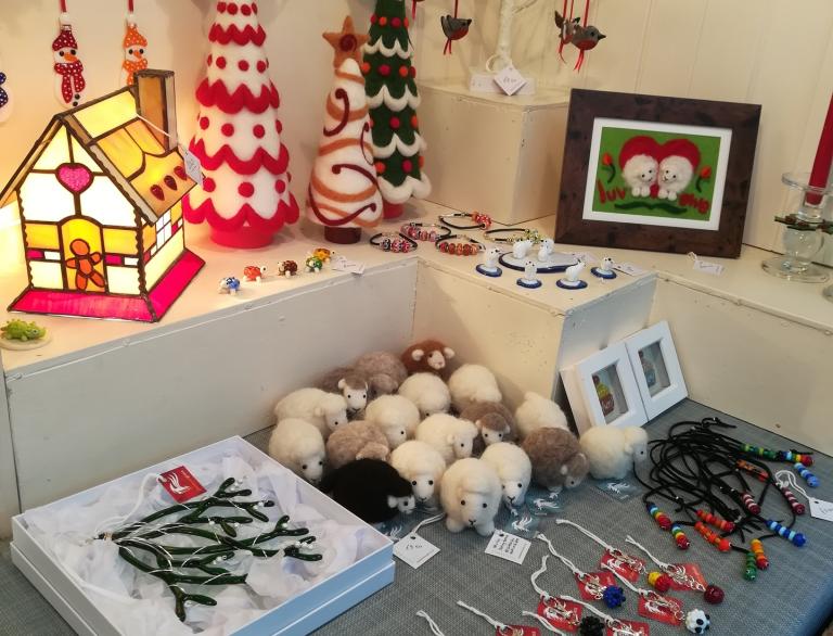 market stall selling hand made Christmas gifts.