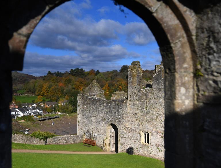 view of castle through archway.