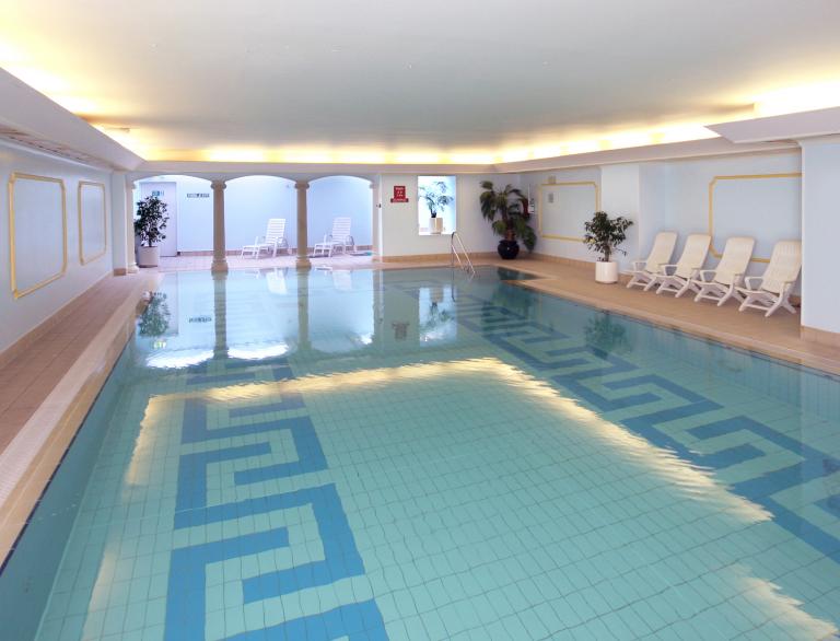 An indoor swimming pool.