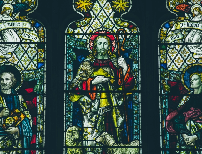 close up of stained glass window.