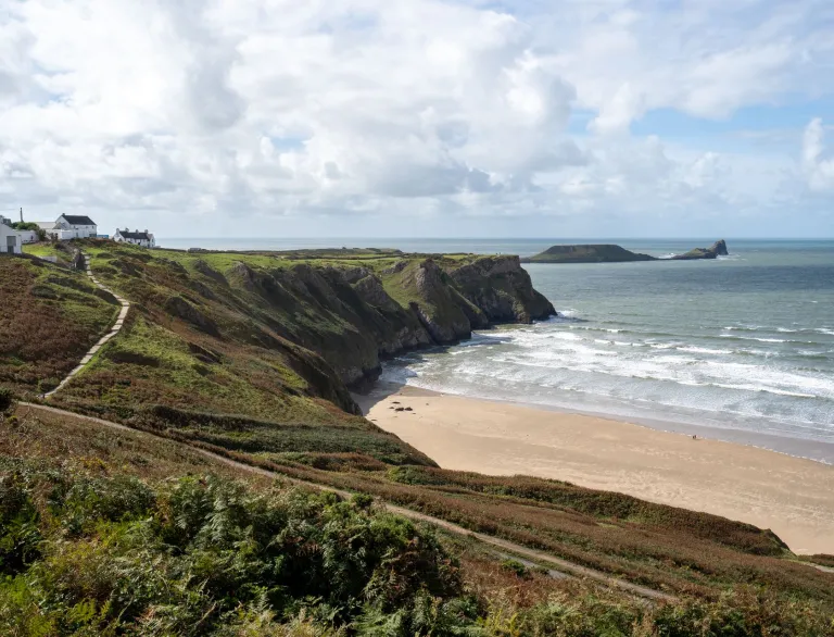 Worm's Head headland and sea, viewed from coastal path.